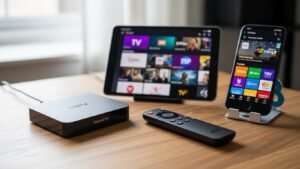 Συλλογή συσκευών για streaming: Android TV Box, smartphone και tablet για παρακολούθηση Greek IP TV