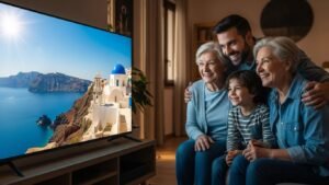 Μια ελληνική οικογένεια στο εξωτερικό μαθαίνει με χαρά πώς λειτουργεί η ελληνική IPTV, παρακολουθώντας προγράμματα από την πατρίδα.